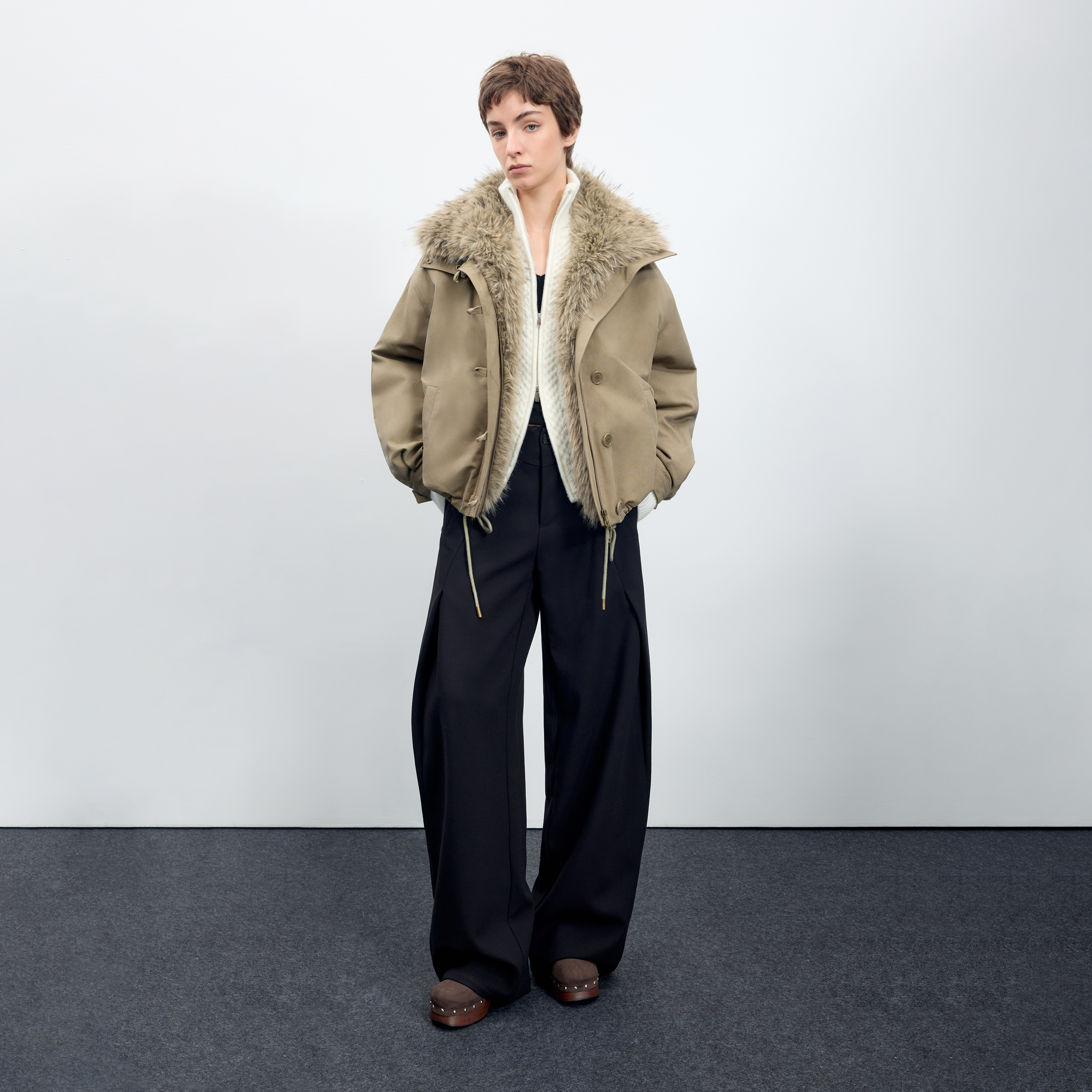 复古毛领廓形棉服女冬季