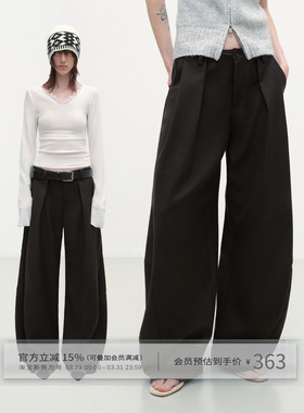 出逃赤岗西 黑色廓形垂感阔腿弯刀西装裤男女款春夏宽松休闲西裤