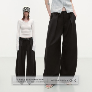 春夏宽松休闲西裤 出逃赤岗西 男女款 裤 黑色廓形垂感阔腿弯刀西装
