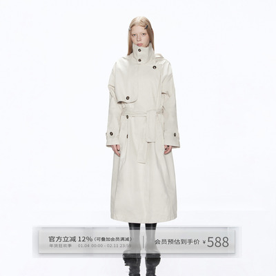 出逃赤岗西大翻领长韩版连帽风衣