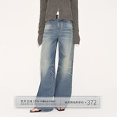 阔腿拖地长裤 女秋低腰美式 怀旧复古蓝全棉水洗牛仔裤 出逃赤岗西