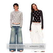 内搭可外穿上衣 T恤女春修身 出逃赤岗西 复古斑驳星星印花插肩长袖