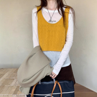 麻花背心上衣 韩系风百搭外穿无袖 全羊毛针织马甲女秋季 2025新款