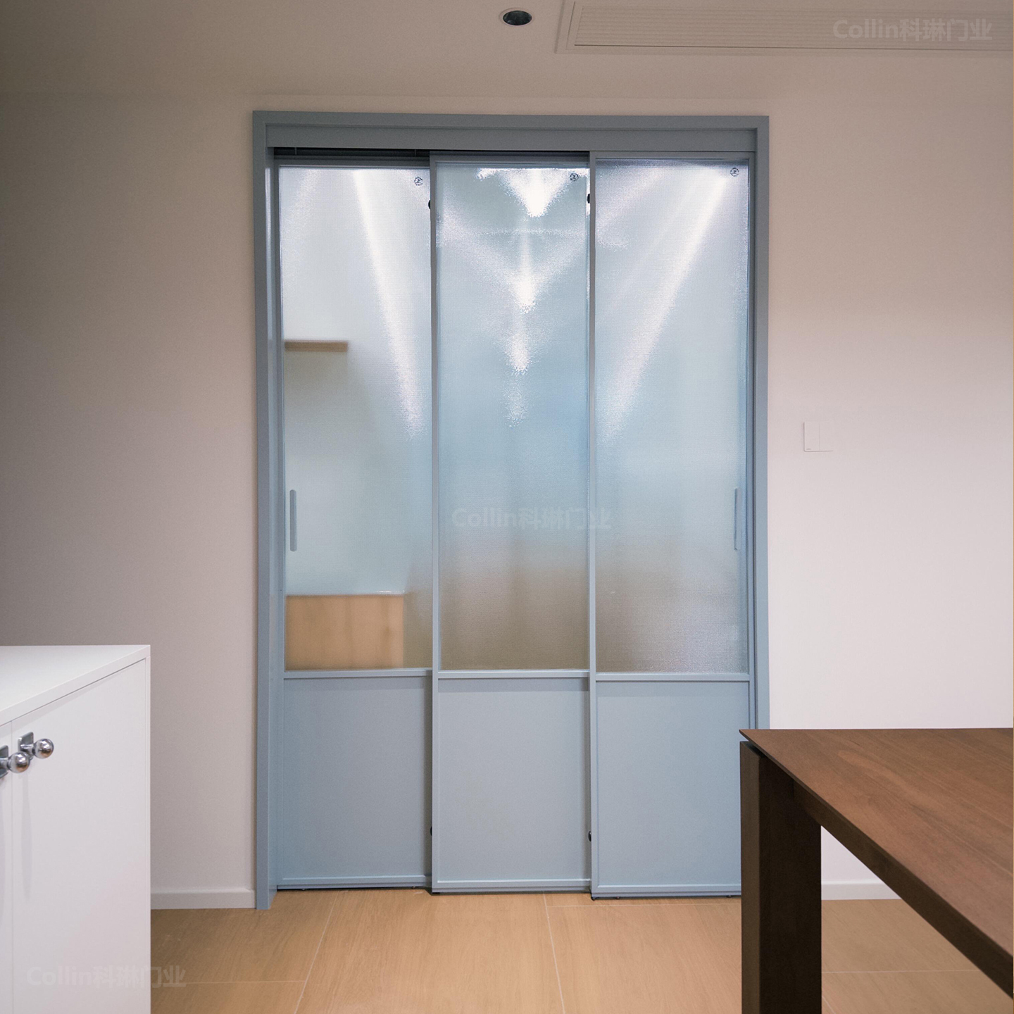 多巴胺复古蓝色推拉门三联动移门