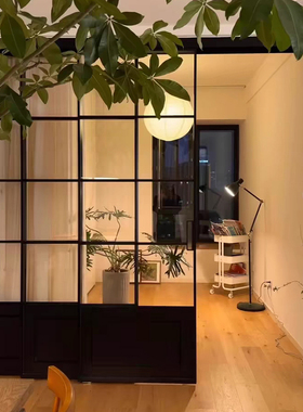 法式复古门中古风定制极窄三联动厨房推拉门阳台隔断吊轨玻璃移门