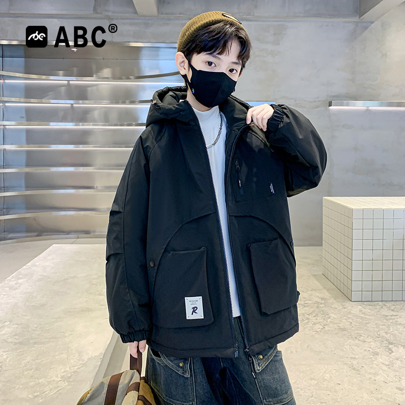 ABC男童秋冬款派克服2025新款儿童加厚保暖外套6-12岁男孩棉服潮