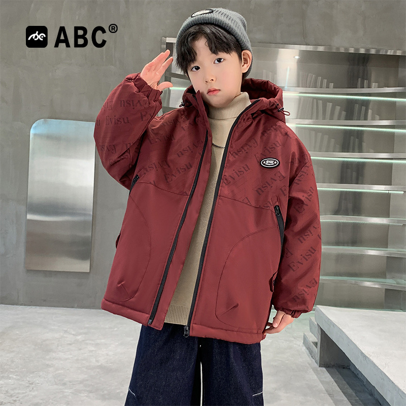 ABC男童秋冬款棉服2025新款中大童连帽加厚外套6-12岁男孩派克服