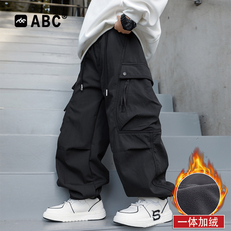ABC男童加绒工装裤2025新款