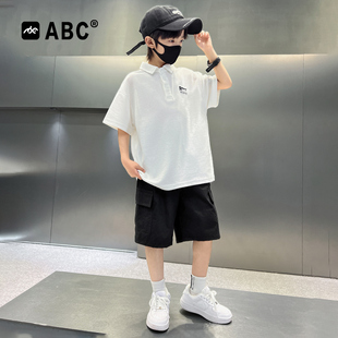 两件套男孩时髦洋气童装 ABC男童短袖 中大童儿童POLO衫 套装 2025款
