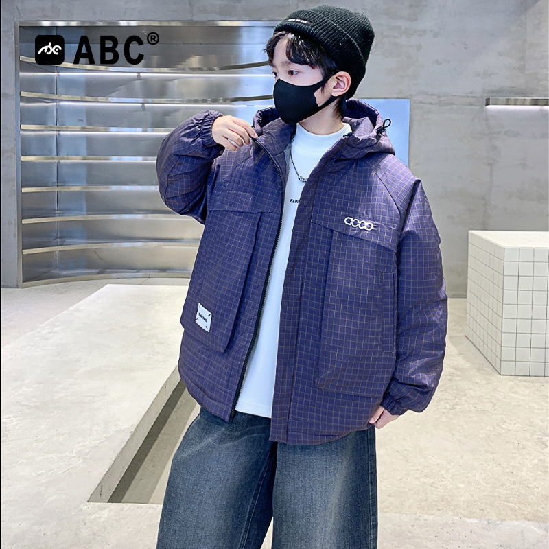 ABC男童加绒棉服2025新款男孩秋冬季加厚外套6-12岁儿童派克服潮