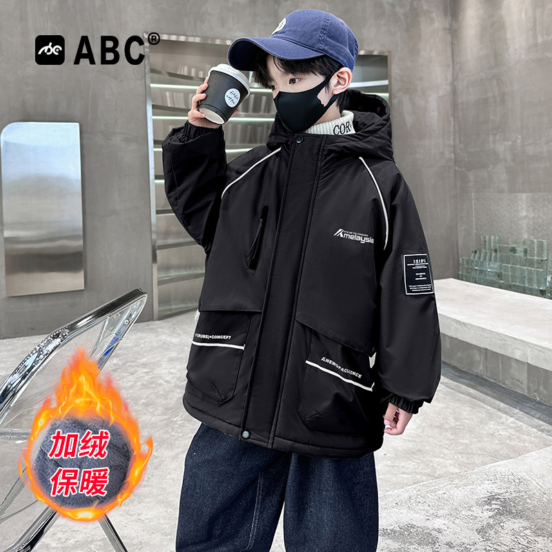 ABC中大童男孩秋冬棉服2025新款儿童加厚外套6-12岁男童派克服潮