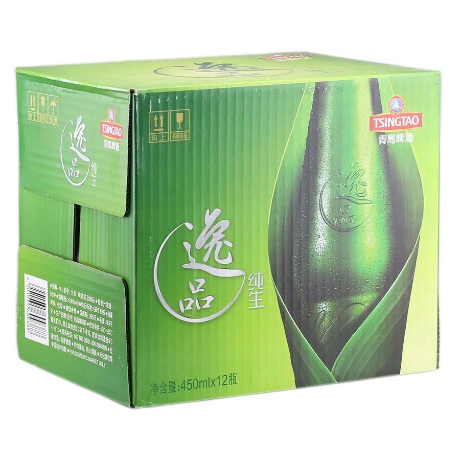 青岛逸品纯生450ml*12瓶拉环玻璃瓶啤酒整箱青岛啤酒原厂生产