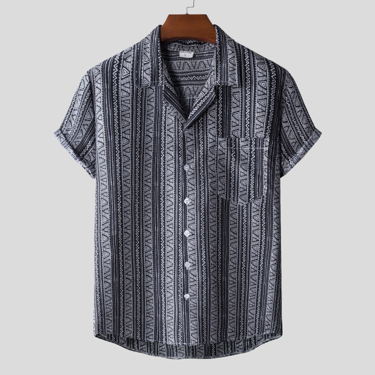 2022欧美印花衬衫翻领短袖男士休闲上衣Men s short sleeve shirt
