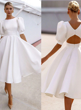 Women's new white sexy big swing short-sleeved skirt dress