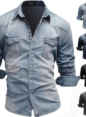 男牛仔衬衫 Jeans shirt desgin Men cowboy cotton denim Shirts