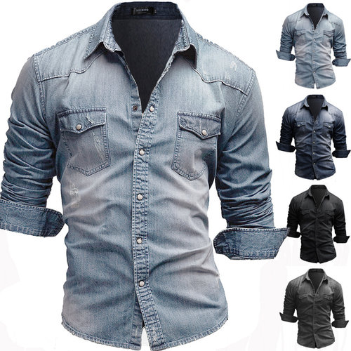 男牛仔衬衫 Jeans shirt desgin Men cowboy cotton denim Shirts