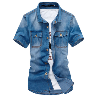 Mens Denim Jean Shirts Men s Cowboy Shirt男士牛仔短袖衬衫