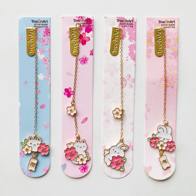 1X Romantic Sakura Rabbit Alloy Chain Pendant Bookmark Marke
