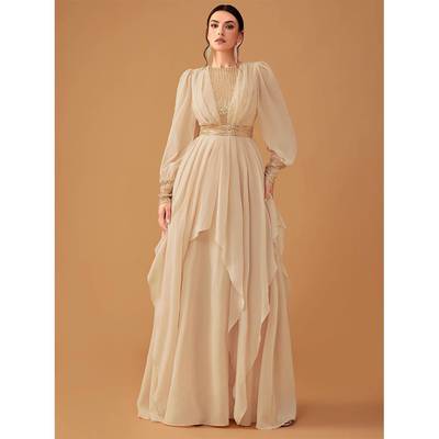 Long Sleeve Floor-length Evening Dress Luxury Shiny Dress