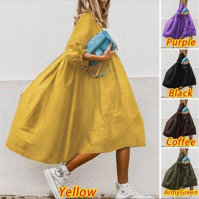 Casual round neck autumn irregular loose waist dress