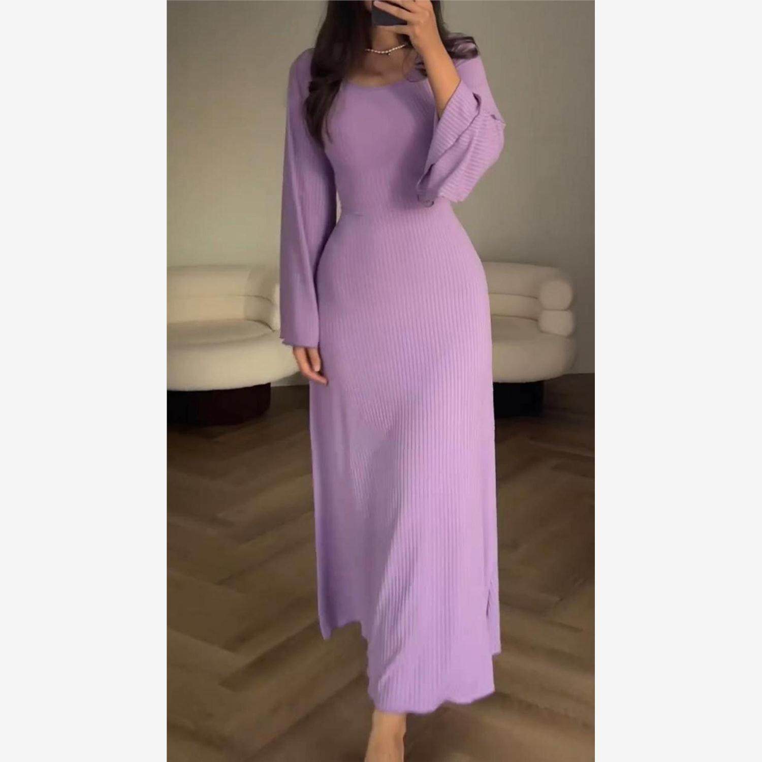 Cross border long sleeved slit loose fitting dress for women