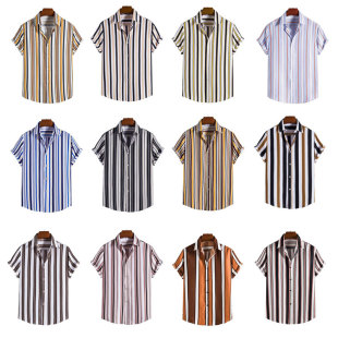 2020 Vintage Stripe Shirt Men Long Sleeve Blouse