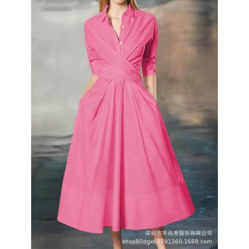 SPLIT POLO NECK STYLE Commuter Solid Color Dress