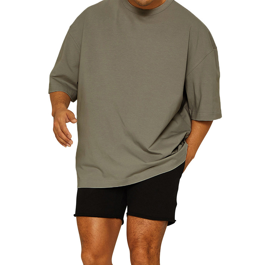 欧美风运动休闲跑步健身宽松纯色棉oversize短袖T恤男Men T-Shirt