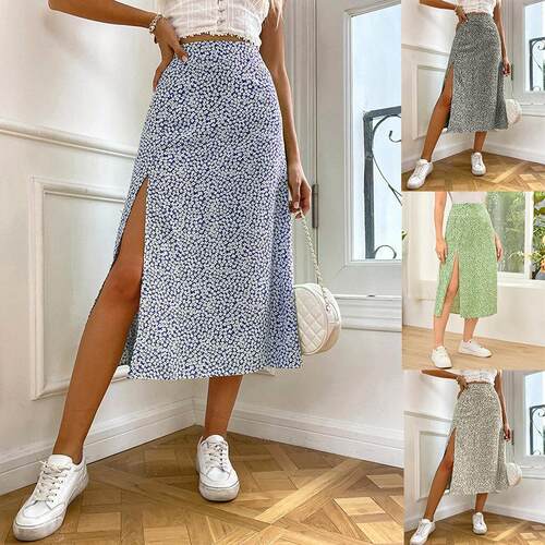 Cross border Split A-line Wrap Hip Mid Waist Long Dress