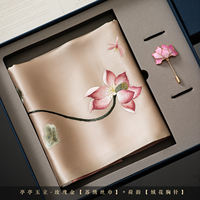 Suzhou embroidery silk scarf, women's velvet flower brooch gift box, Chinese-style business souvenir, mulberry silk scarf for mom thumbnail 8