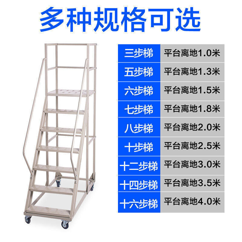 定制恒鸾仓库移动登高梯库房理货取货带轮可移动平台梯子货架取货_虎窝淘