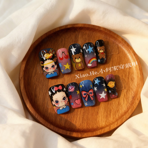 原创【  宇宙爆炸】小何家纯手工穿戴甲·高级手绘美甲贴片