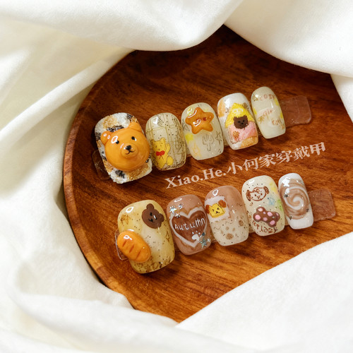 【 栗子熊】小何家纯手工穿戴甲·高级手绘美甲贴片