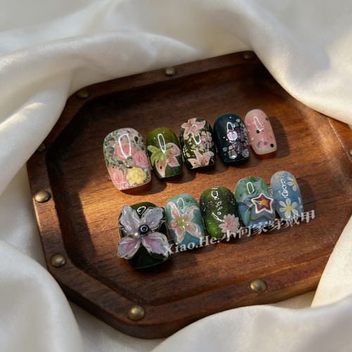 MLY【 夏季溶氧】小何家纯手工穿戴甲·高级手绘美甲贴片