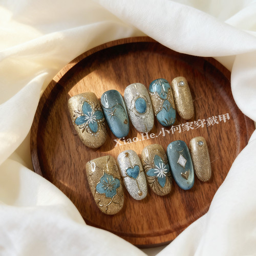 【  一枕清霜 】小何家纯手工穿戴甲·高级手绘美甲贴片