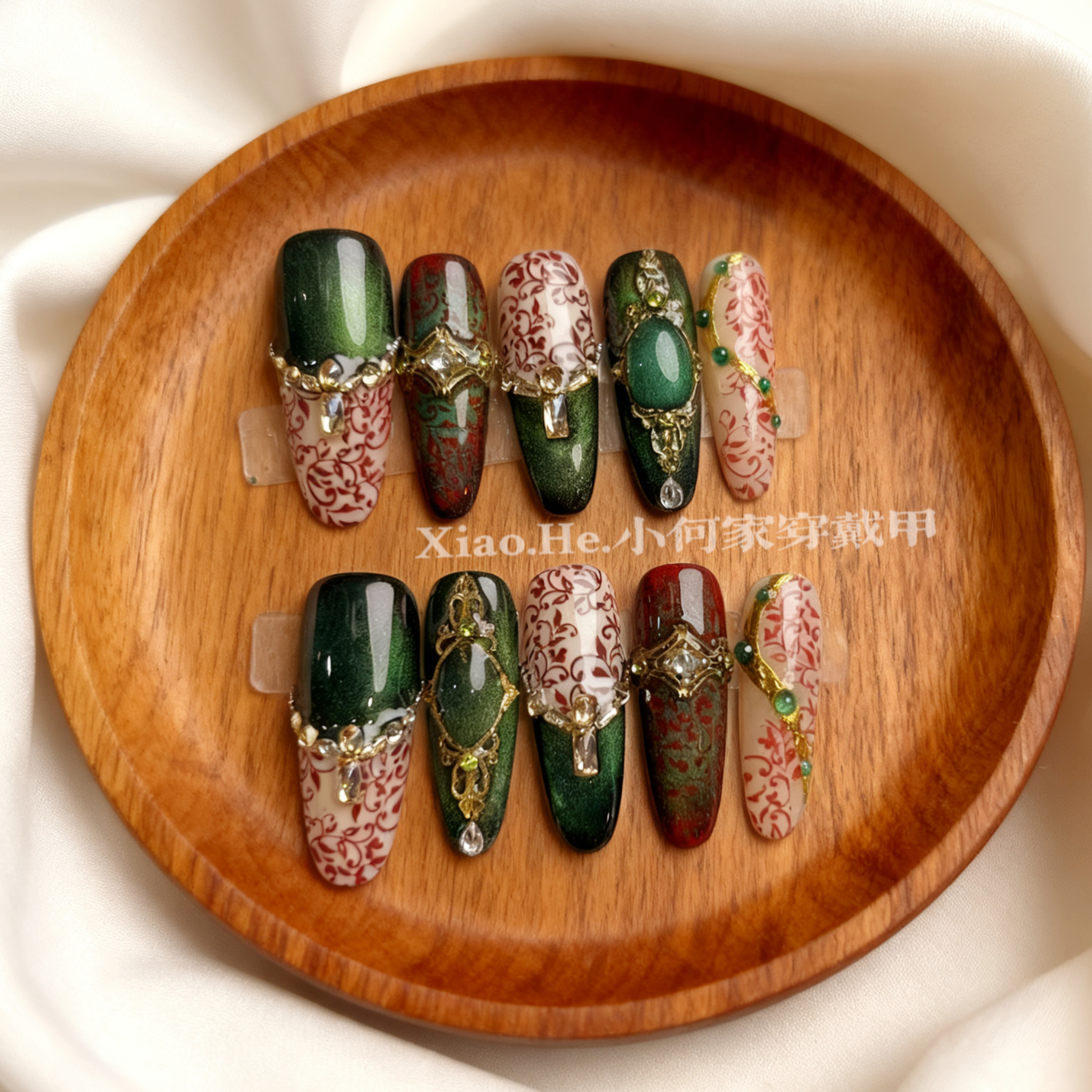 【  绿宝石】小何家纯手工穿戴甲·高级手绘美甲贴片