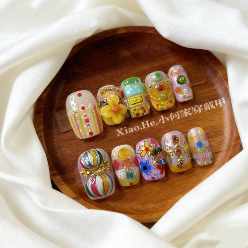 【 栀夏来信】小何家纯手工穿戴甲·高级手绘美甲贴片