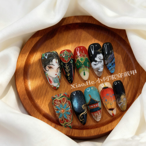 原创【  水生草手记 】小何家纯手工穿戴甲·高级手绘美甲贴片