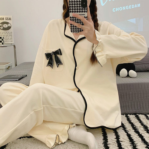 2023新款睡衣女秋长袖开衫韩版可爱甜美少女学生休闲家居服套装