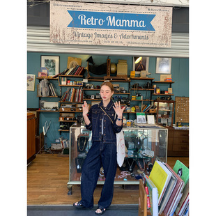 【2/26 春上新】26早春港风美式复古裤装气质两件牛仔套装女C8715