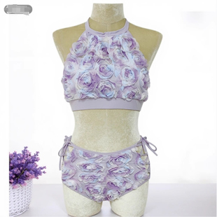 polewear3D立体玫瑰花套装挂脖女中高腰防走光短裤高端柔美运动服