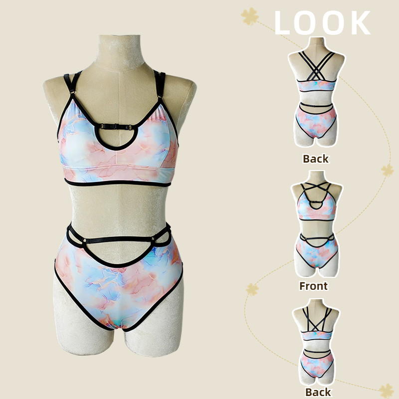 钢管舞服新款小清新印花锦纶女性感空中瑜伽现代练功服紧身分体