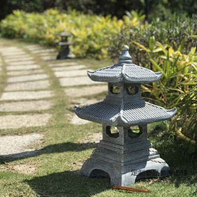 日式庭院景观灯园林仿古石灯寺庙四角石灯笼花园石头塔落地浅灰色