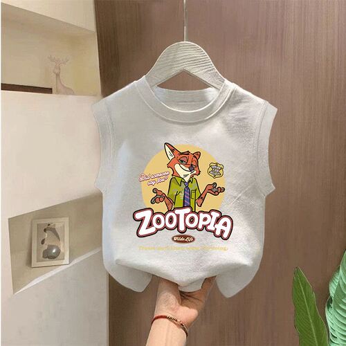 2026新款夏季休闲男童女童洋气打底衫可爱印花漂亮潮流白色背心潮