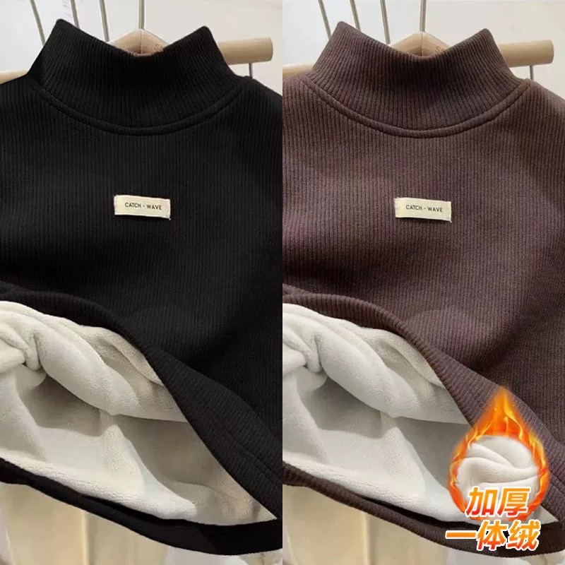 秋冬季德绒打底衫2025儿童加绒加厚男童女童保暖半高领一体绒上衣