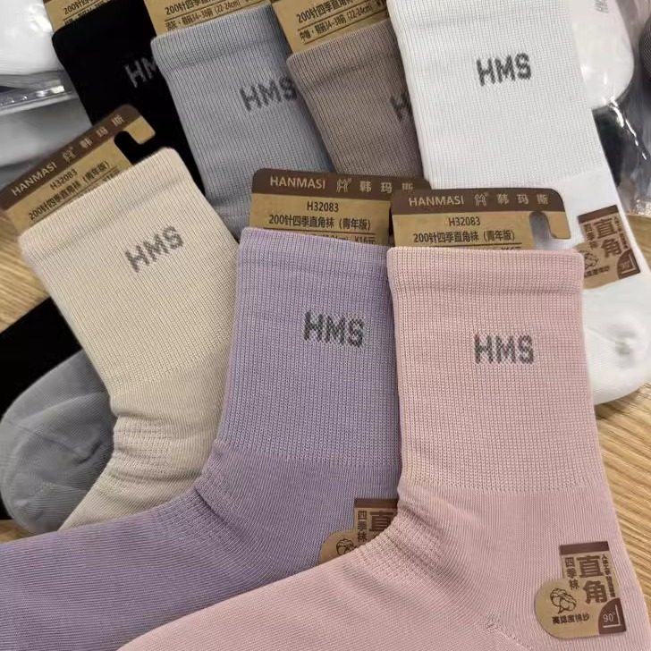 韩玛斯男H31083中邦200针四季直角运动休闲防臭中筒棉袜 女H32083