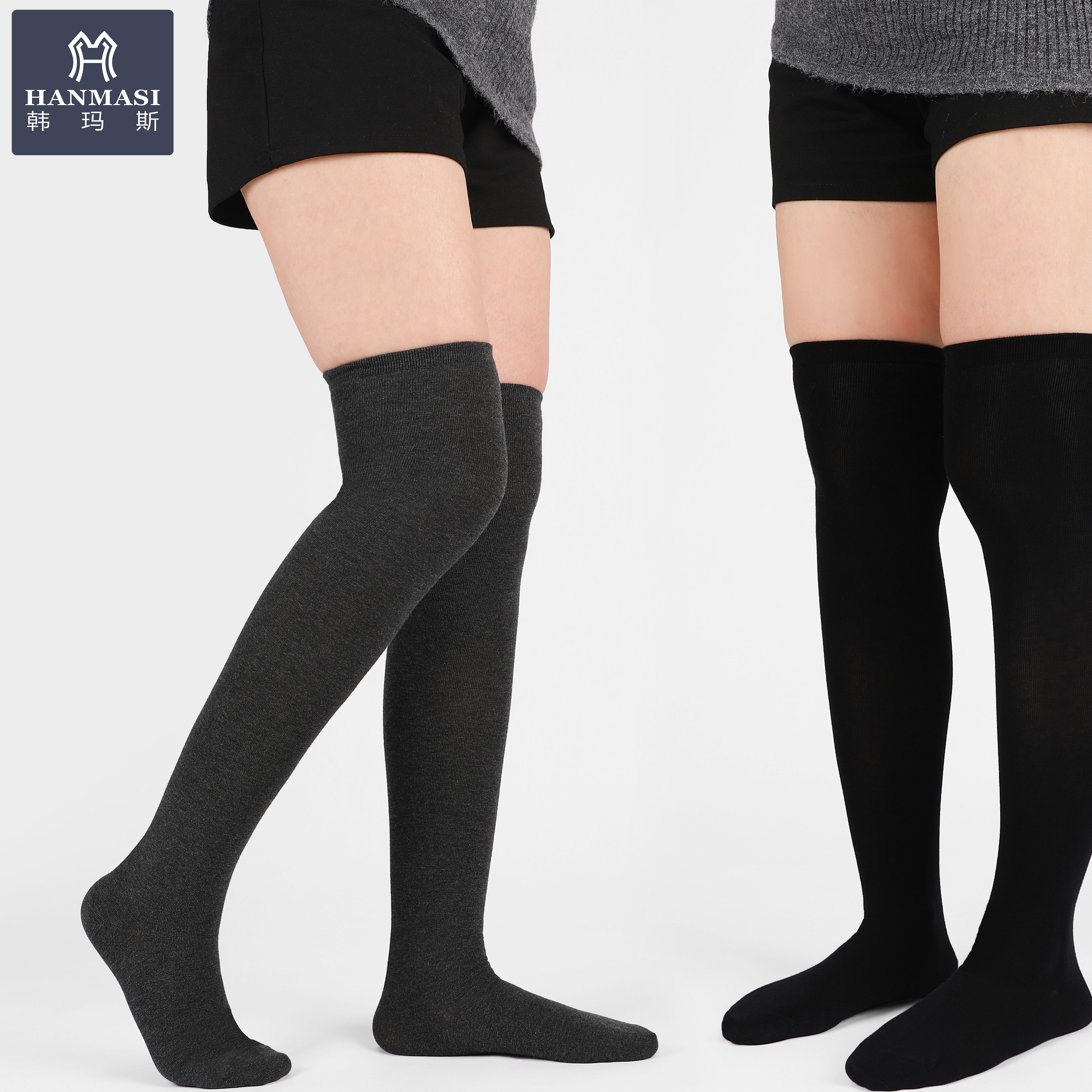 韩玛斯春秋纯棉长筒过膝袜堆堆袜大腿袜打底显瘦保暖贴身袜H32192