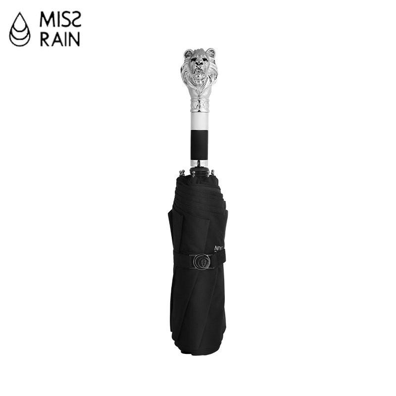 MissRain Lion Head Umbrella Luxury Creative Handle Black Fol