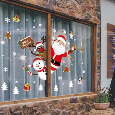 Chistmas Stickers Wall Window Decals Santa Claus Cristmas De
