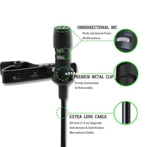 Clip-on Lavalier Mini Microphone 3.5mm Jack Wired Condenser
